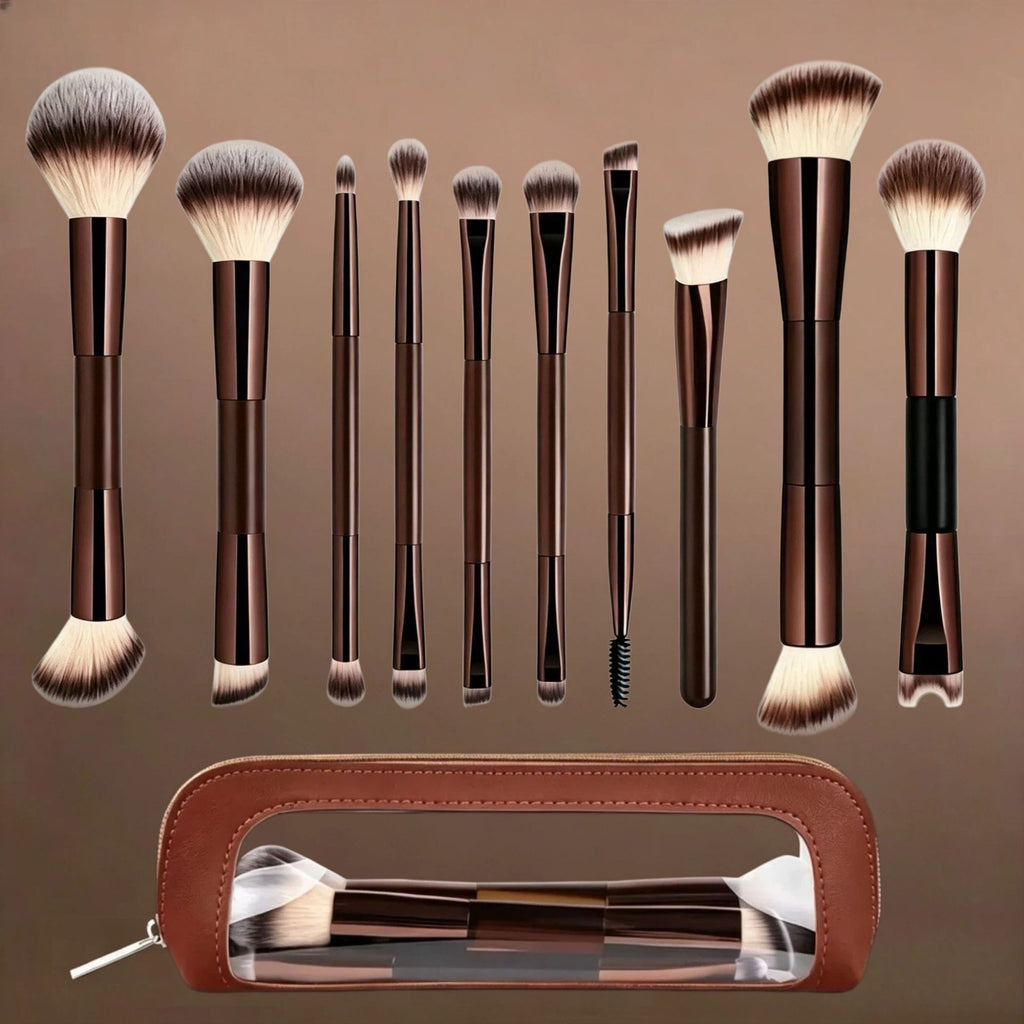 Professional Makeup Brush Set with Beauty Sponges & Powder Puffs, Premium Synthetic Foundation Blush Concealer Contour Brushes, Complete Face & Eye Makeup Tools Kit for Beginners & Daily Use