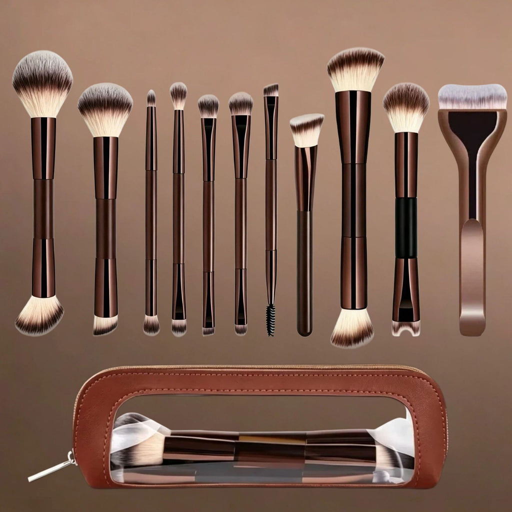 Professional Makeup Brush Set with Beauty Sponges & Powder Puffs, Premium Synthetic Foundation Blush Concealer Contour Brushes, Complete Face & Eye Makeup Tools Kit for Beginners & Daily Use