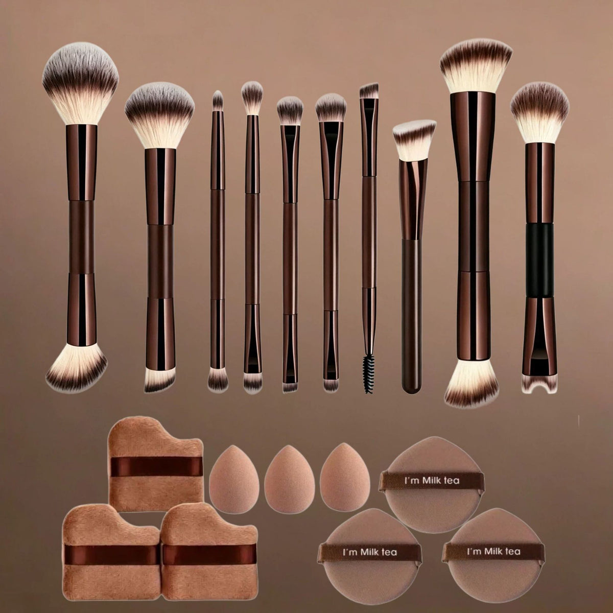 Professional Makeup Brush Set with Beauty Sponges & Powder Puffs, Premium Synthetic Foundation Blush Concealer Contour Brushes, Complete Face & Eye Makeup Tools Kit for Beginners & Daily Use