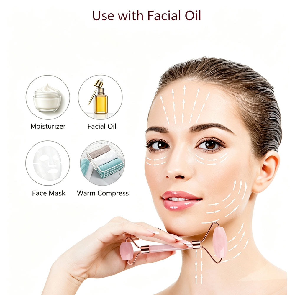 Rose Quartz Face Roller & Gua Sha Tool with Facial Massage Brush, 3 in 1 Skin Care Tool Set for Face, Neck, Body Massage, Anti-Aging, Reduce Puffiness, Skincare Gift for Women，3-1