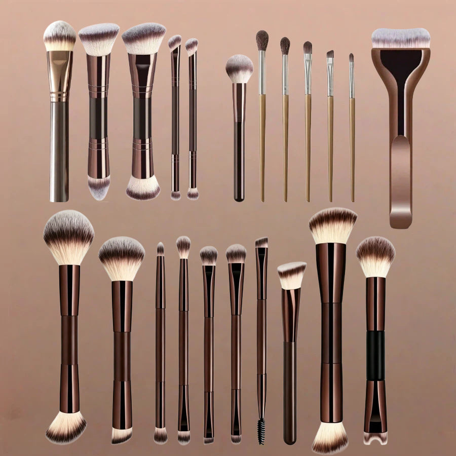 Professional Makeup Brush Set with Beauty Sponges & Powder Puffs, Premium Synthetic Foundation Blush Concealer Contour Brushes, Complete Face & Eye Makeup Tools Kit for Beginners & Daily Use