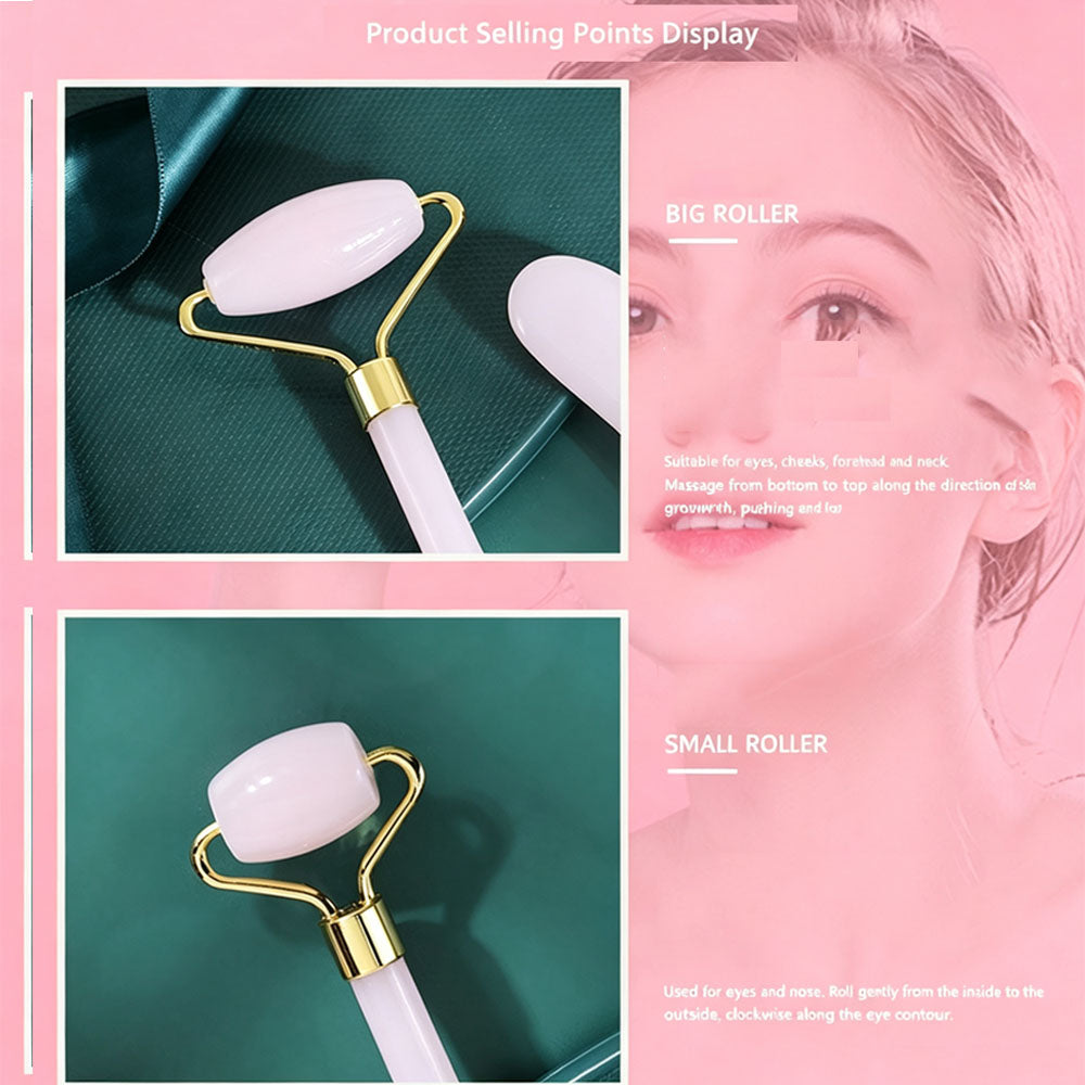 Rose Quartz Face Roller & Gua Sha Tool with Facial Massage Brush, 3 in 1 Skin Care Tool Set for Face, Neck, Body Massage, Anti-Aging, Reduce Puffiness, Skincare Gift for Women，3-1