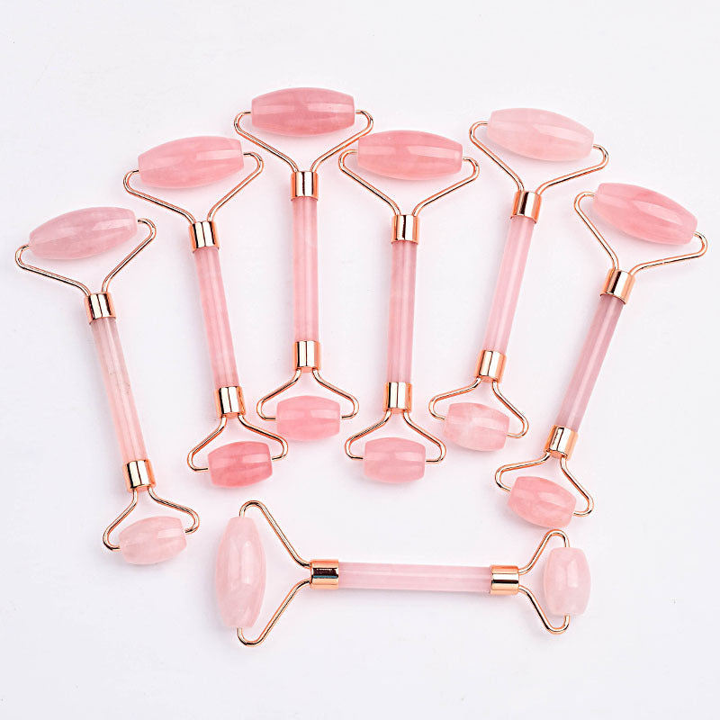 Rose Quartz Face Roller & Gua Sha Tool with Facial Massage Brush, 3 in 1 Skin Care Tool Set for Face, Neck, Body Massage, Anti-Aging, Reduce Puffiness, Skincare Gift for Women，3-1